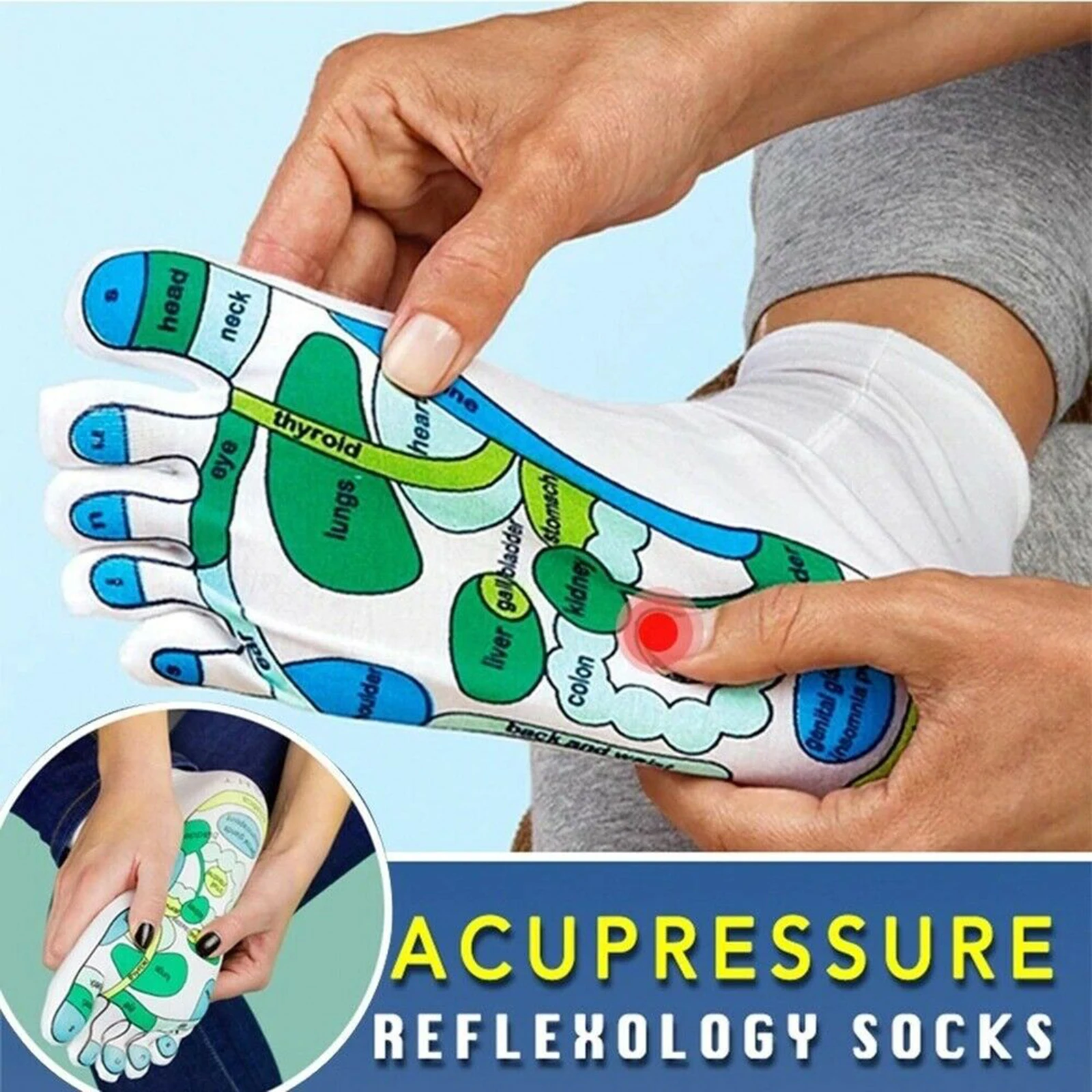 Acupressure Reflexology Socks Foot Massage Reflection Area Schematic Socks with Massage Stick Reflexology Zones Marked Socks