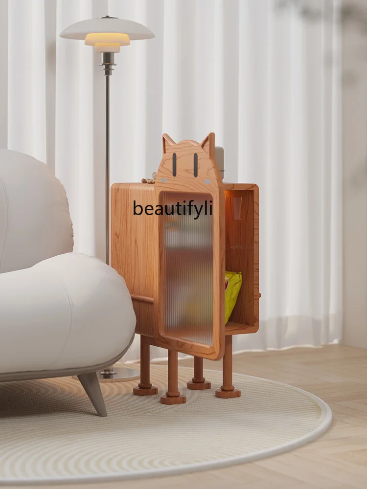 

46Solid Wood Sofa Side Cabinet Storage Cabinet Cherrywood Corner Table Small Apartment Storage Bedroom Bedside Table