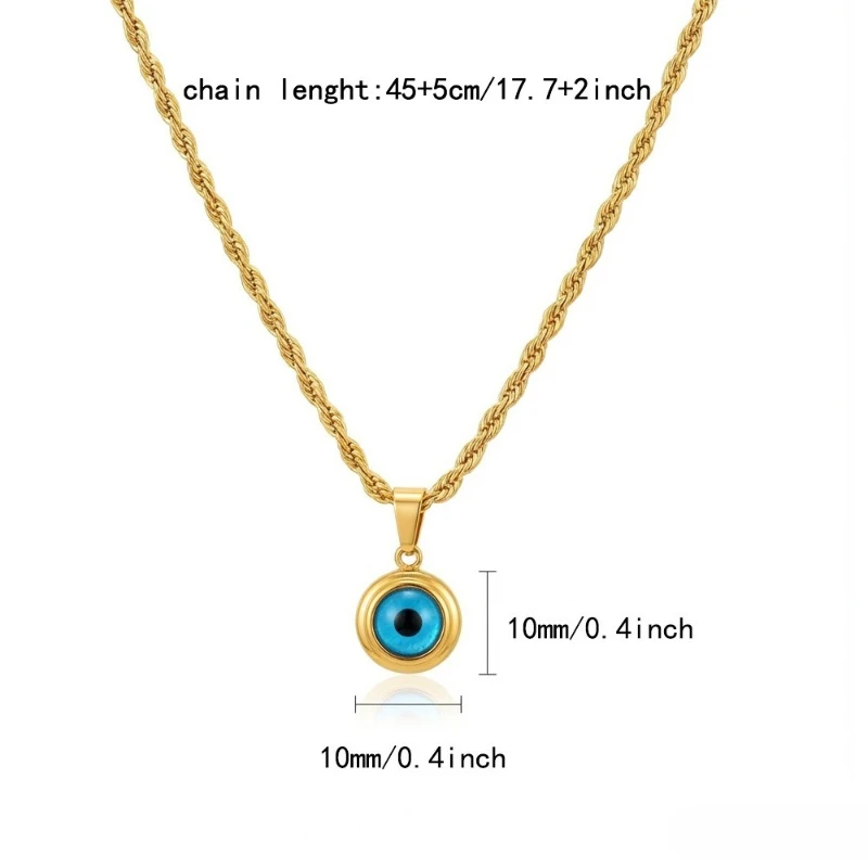 1Pc Titanium Steel Necklace For Women And Men, Evil Eye Blue Eye Pendant With Twisted Chain, Exquisite Design, Perfect For Wvery