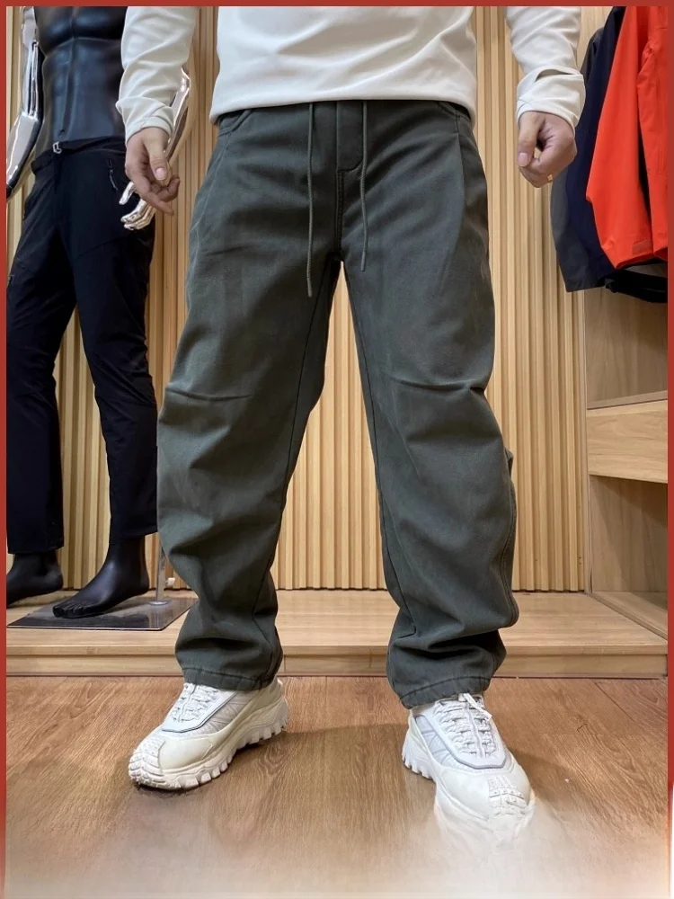 

Thiened Warmth Men's Loose Fit Tapered Casual Pants Elastic Waist Knife- Long Trousers Faionable Autumn Winter Wear