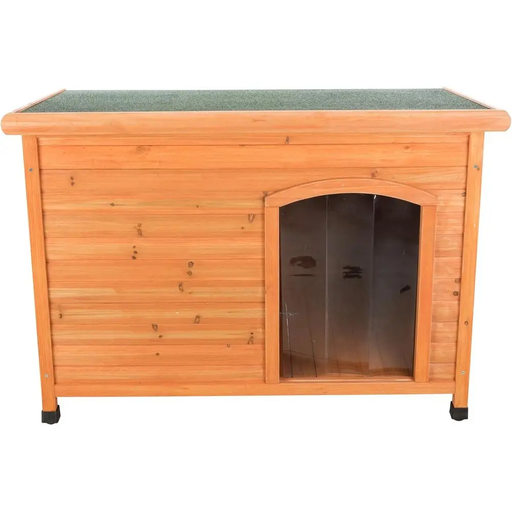 Casa para Perros Natura Classic Aislada y Resistente a la Intemperie con Puerta de Plástico, Techo Abatible, Patas Ajustables, Puerta Grande, Techo Abatible