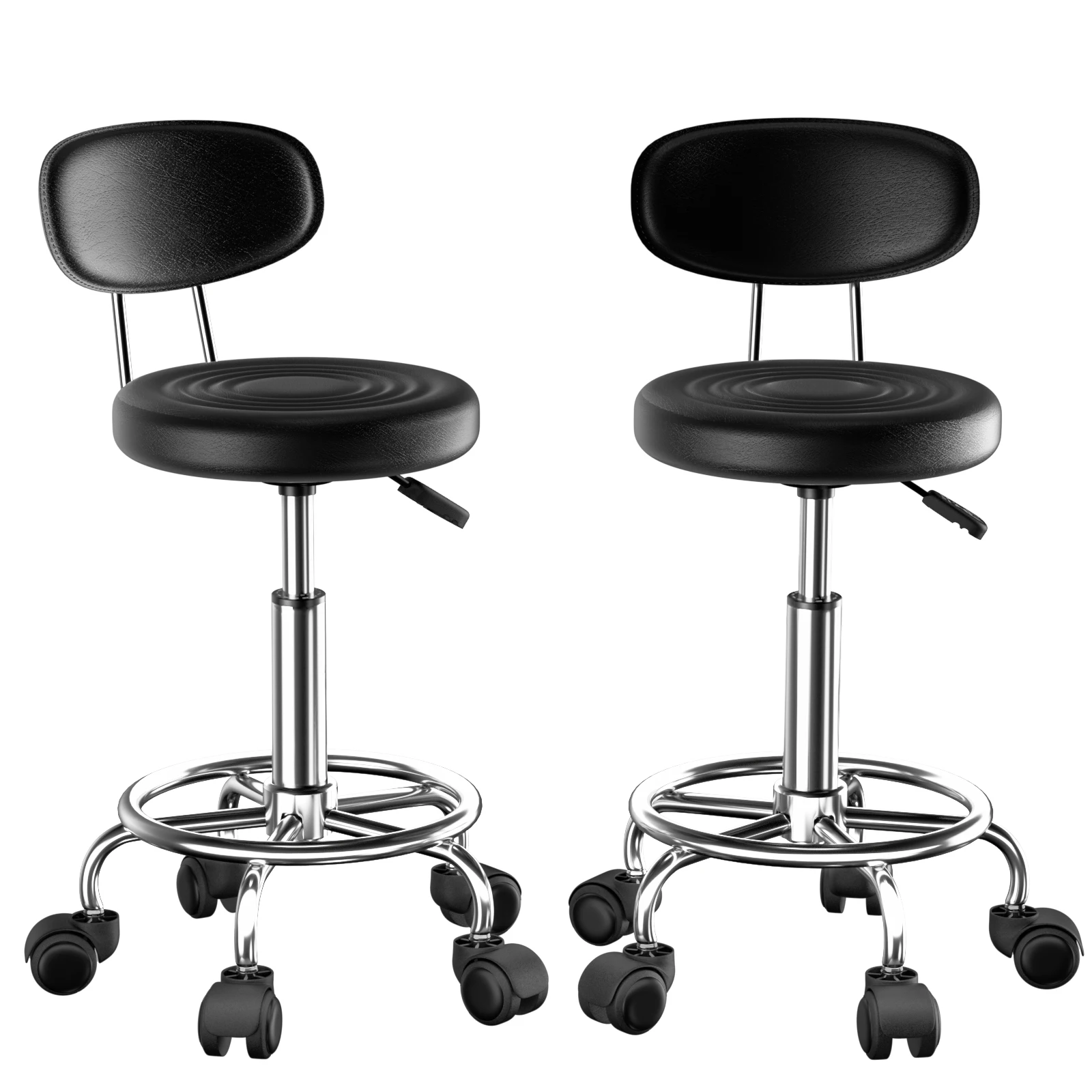 Lot de 2, Tabouret Roulant Réglable en Hauteur pour Salon de Massage, Bureau, Clinique - Noir/Blanc