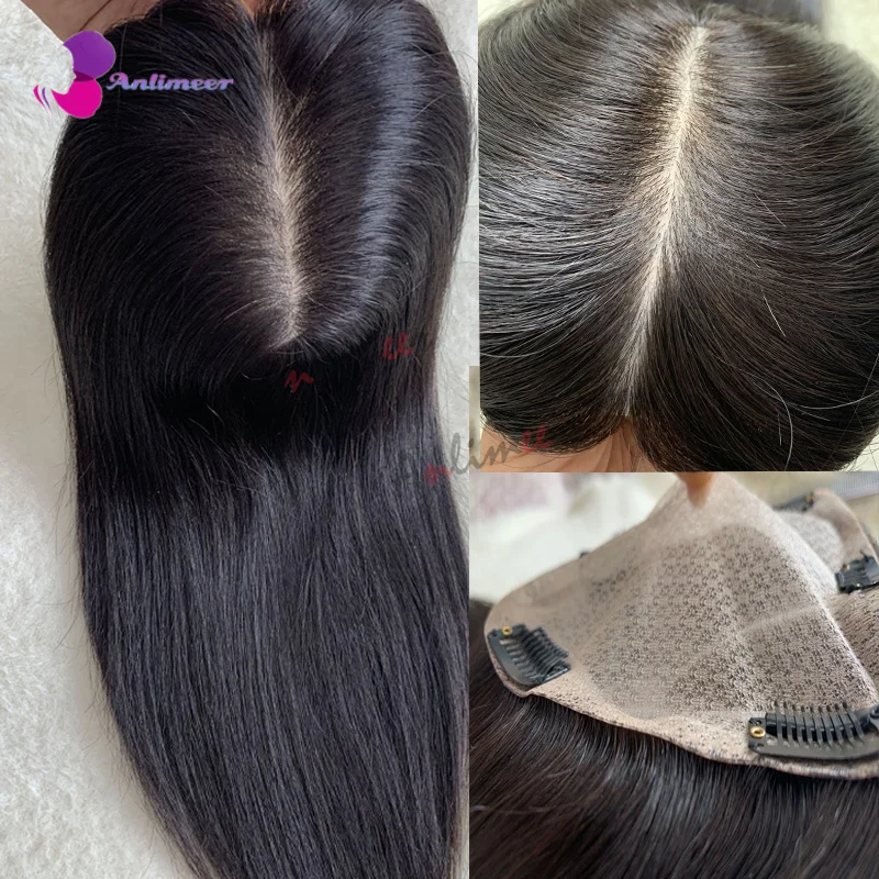 Dark Brown Human Hair Wig Topper Hair Size 13x15cm Hair Toppers for Women With Thinning Hair Silk Base Black Human Hair Topper