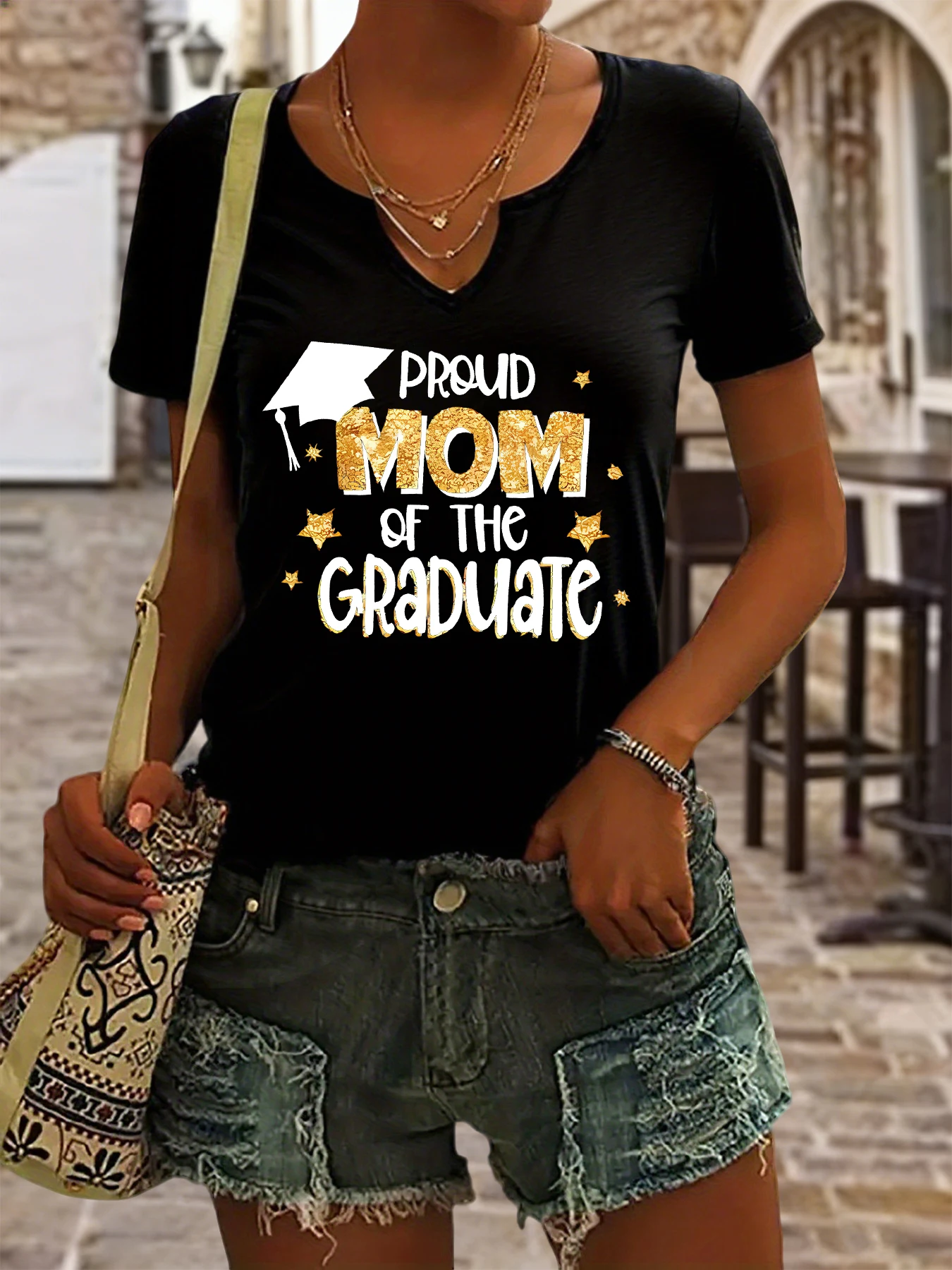 Women's Summer V-Neck Short Sleeve T-Shirt, 