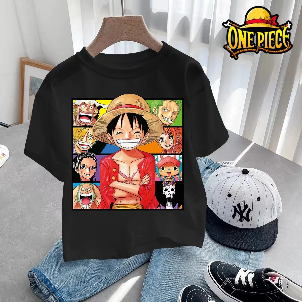 

Summer Luffy One Piece Cartoon Tshirt Kids Boys Girls Tees Breathable Absorb Sweat Children Clothing Anime Teen Kid Clothes