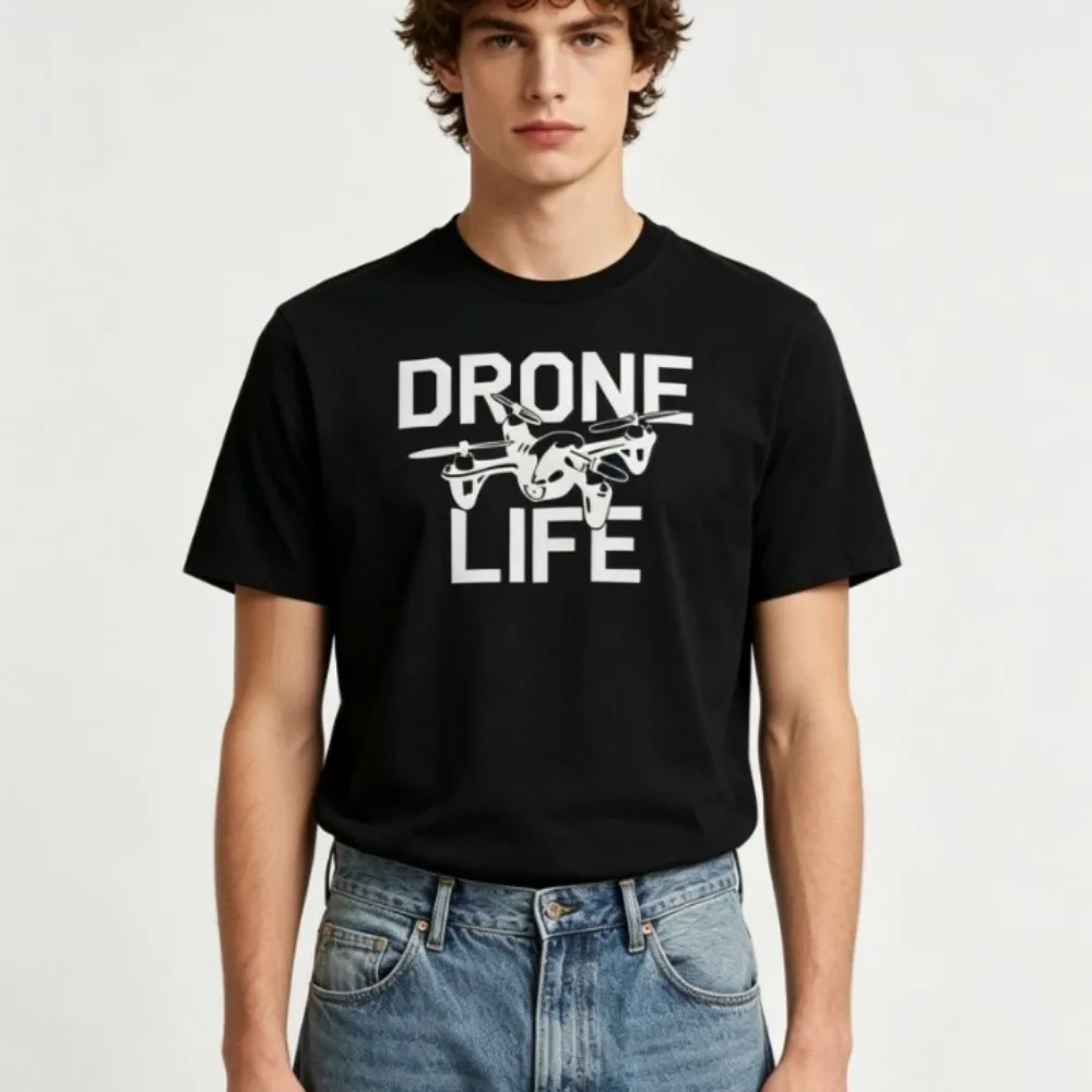 Drone Life Quadcopter Pilot Flying Geek Tee Funny Mens T-Shirt Drone Enthusiast Gite Tops Oversized O-neck T Shirt