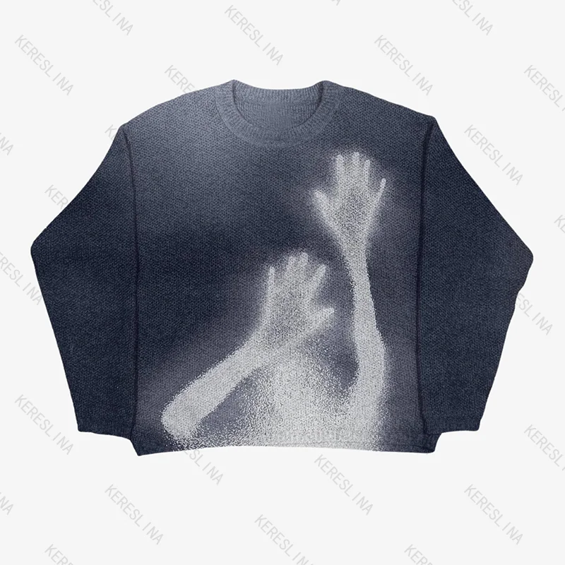 

Oversized High Street Retro Gothic Classic Versatile Knitted Sweater Autumn and Winter Men/Women Streetwear Knitted Sweaters EMO