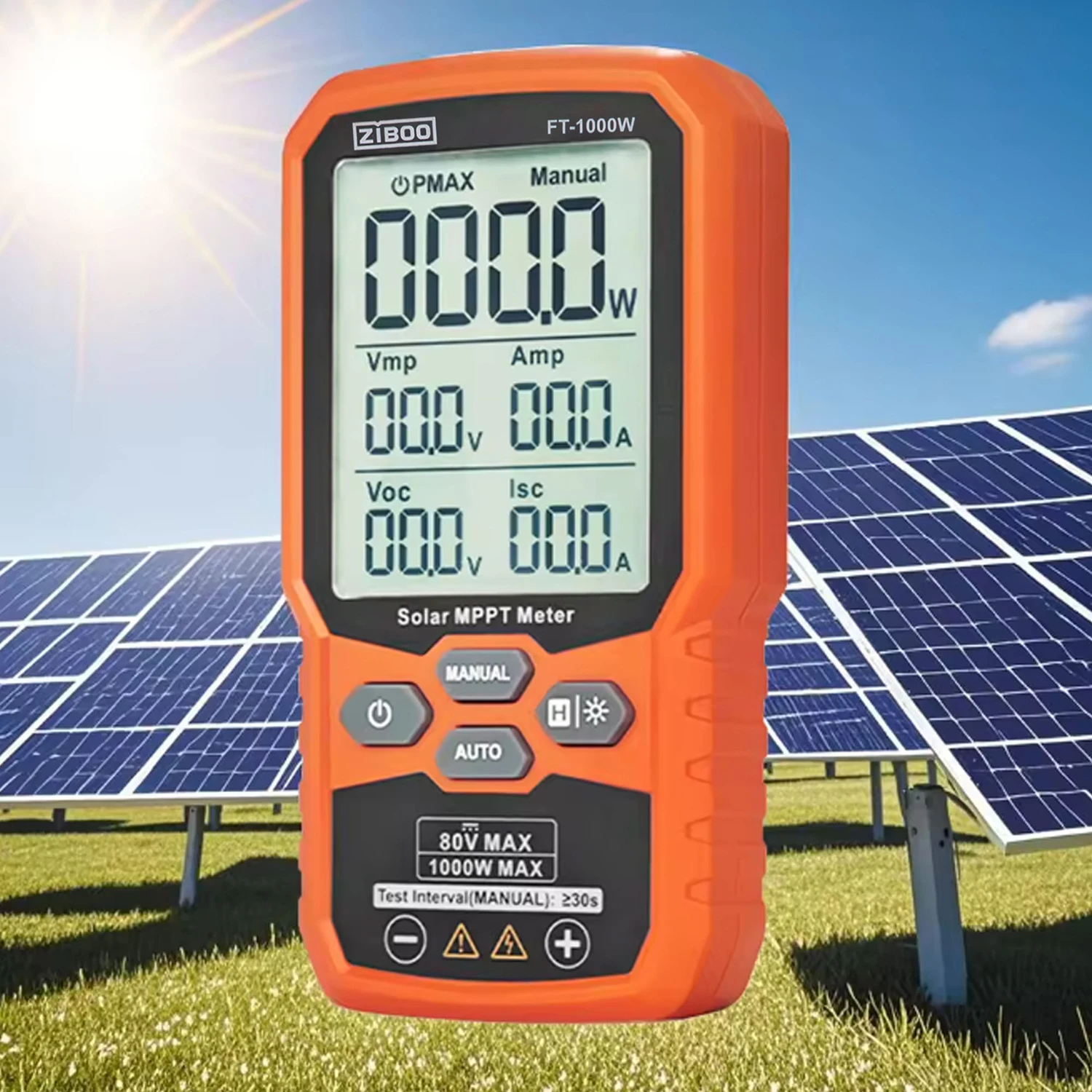 

ZIBOO Solar MPPT Meter 1000W PV Module Maximum Power Tester Open Circuit Voltage Short Circuit Current Lmp Vmp Tests