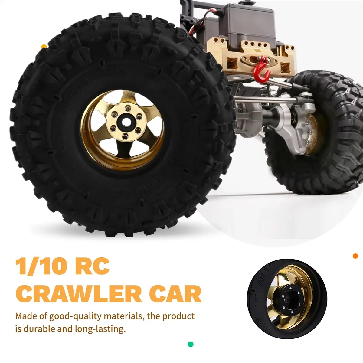 ABJX 4pcs 122mm 1.9 Inch Metal Beadlock Wheel Rim Rubber Tire Set for 1/10 RC Crawler Car TRX4 D90 D110 SCX10 Yellow DROP SHIPPI