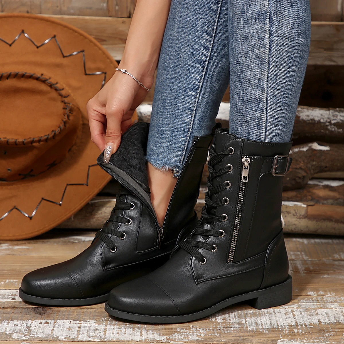 Plus Size 43 Women Boots Retro - Sewing Zipper ulasan dan harga