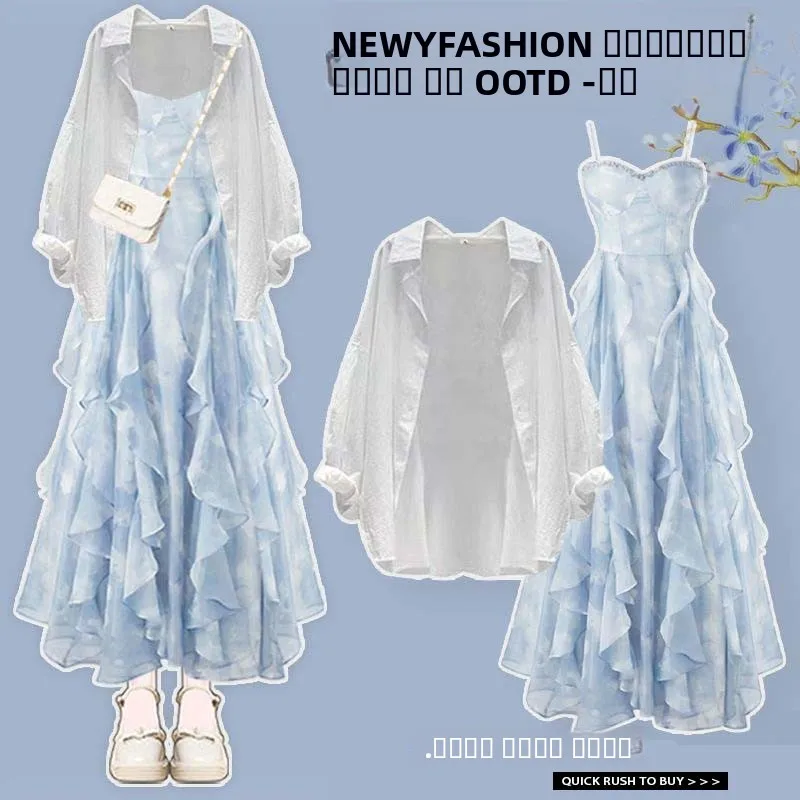 

Белая женская рубашка с длинным рукавом для защиты от солнца, свободный крой, стройнящий дизайн, лето 2025, новый комплект из двух предметов, повседневный стиль, с воротником