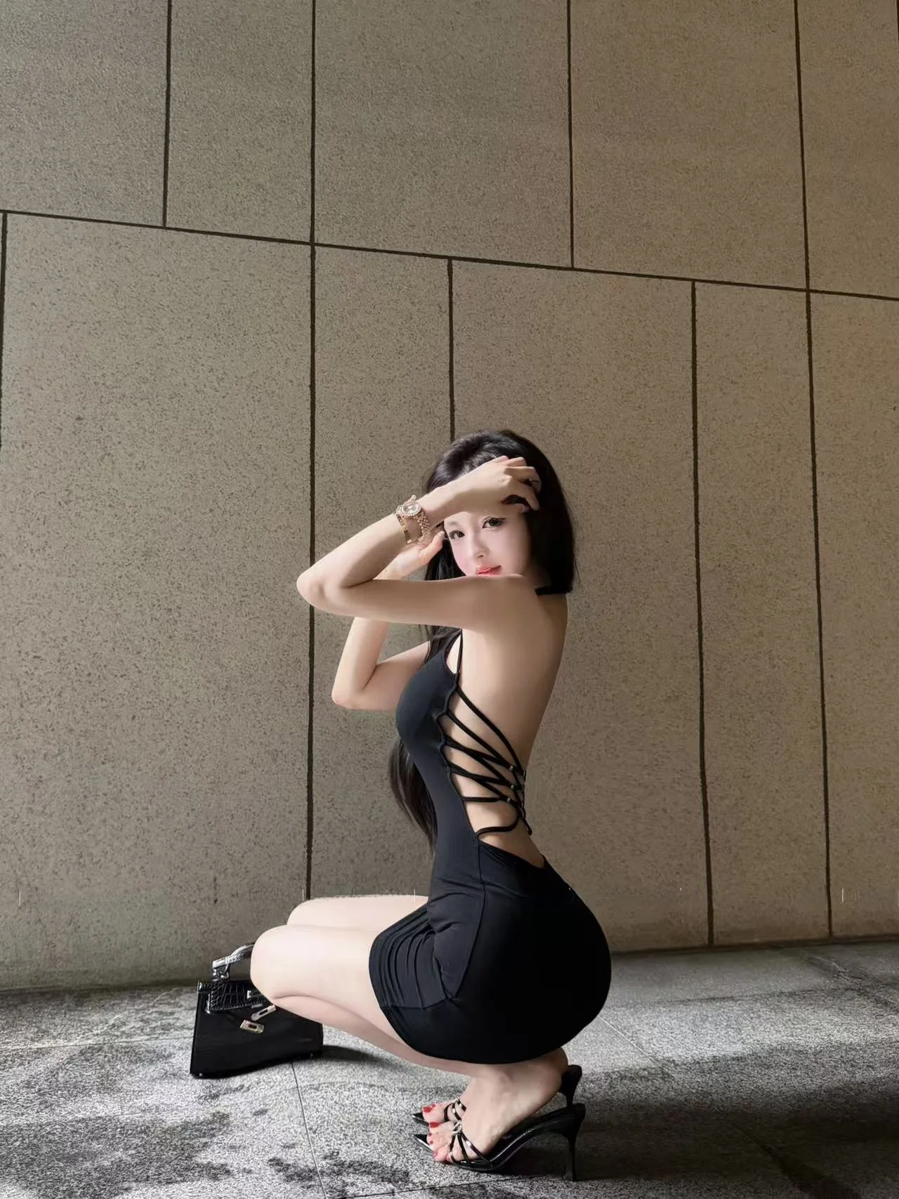 

Black Backless Strapless Dress Women's Summer Slimming Short Skirt Korean Style Belted Neckline Gown Commute Suitable