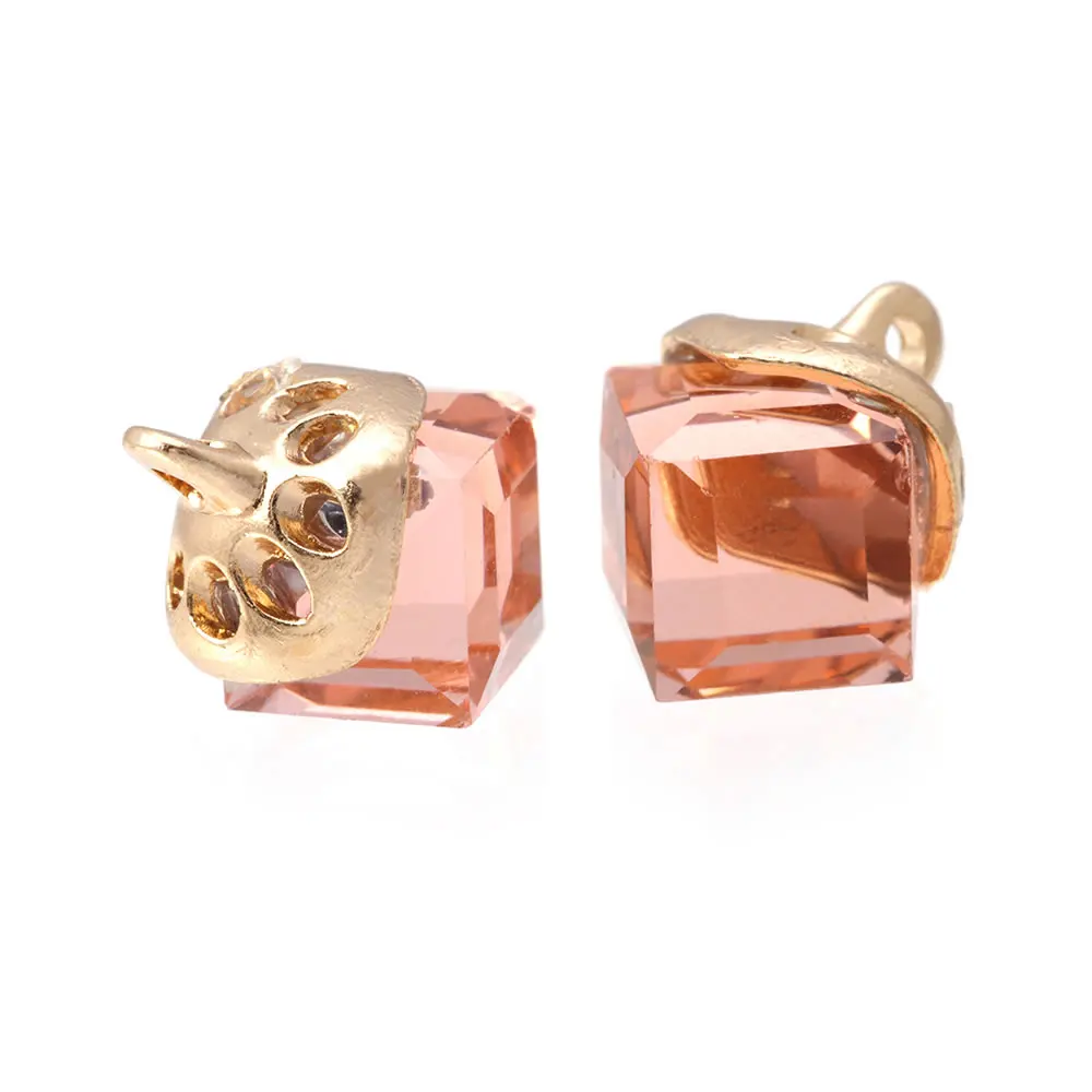 10PCS 8x8MM Gold Color Plated with Glass Cube Earring Charms Pendants Diy Jewelry Findings Accessories Wholesale