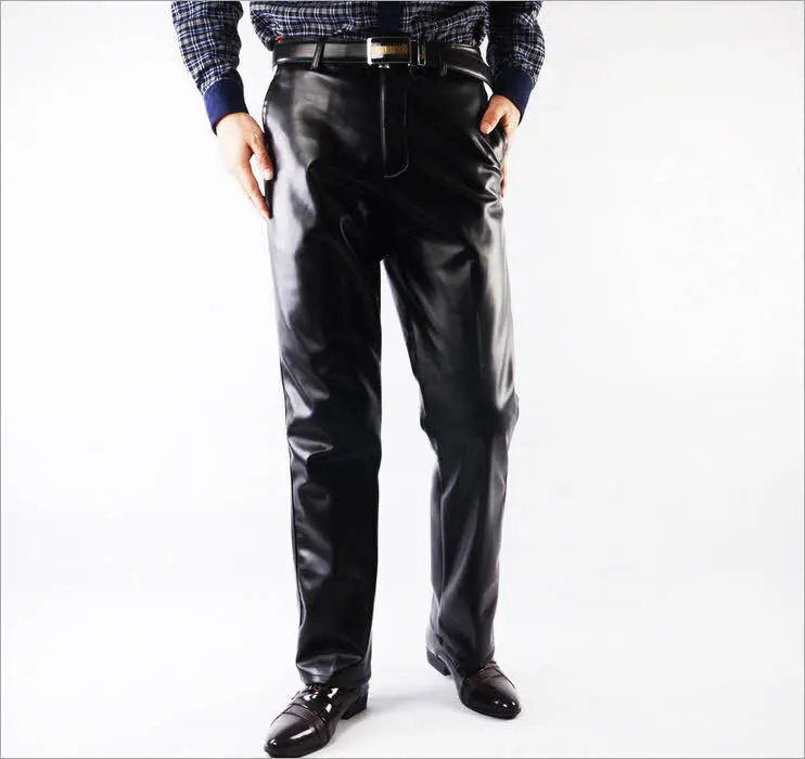 #2202 Faux Leather Pants Men Fashion Casual Plus Size 29-42 Motorcycle Trousers Men PU Leather Pants Black Straight High Quality