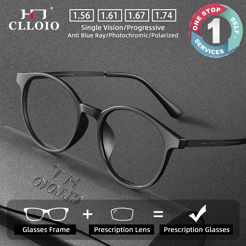 

CLLOIO Высококачественные сверхлегкие круглые очки по рецепту с защитой от синего луча, очки для близорукости, фотохромные прогрессивные очки для чтения