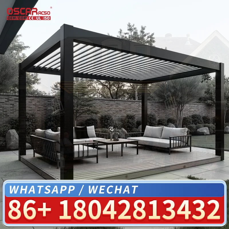 Outdoor Aluminium Pergola with Rainproof Opening Closing Roof Louvered Bioclimatic Kits for Garden Backyard Patio pergola