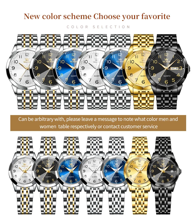 OLEVS 9970 Paaruhr, Luxusmarke, Original-Quarzuhr für Herren und Damen, Edelstahl, wasserdicht, Armbanduhr-Sets für Sie oder Ihn