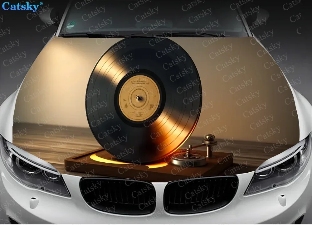 Music Record Art Design Car Hood Vinyl Stickers Wrap Vinyl Film Engine Cover Decals Sticker on Car Auto Accessories