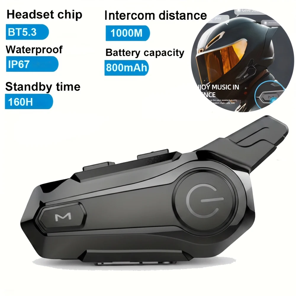Motorgo Motorcycle Helmet Wireless Intercom Headset Supports Real-Time Intercom Calls Between 2 People. It Is IP67 Waterproof And Can Be Used For Full-Face/Three-Quarter Helmets/Face-Off Helmets.