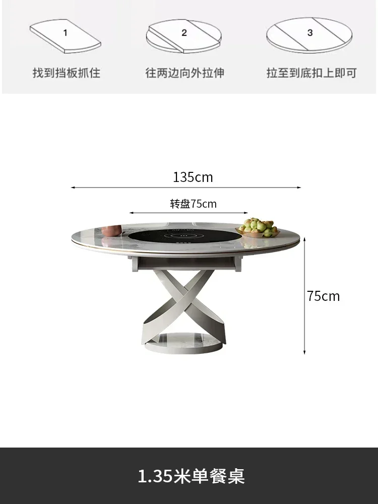 CJ-2 Slate Dining Table Retractable Cream Wind Multifunctional Folding Round Table with Induction Cooker table basse de salon