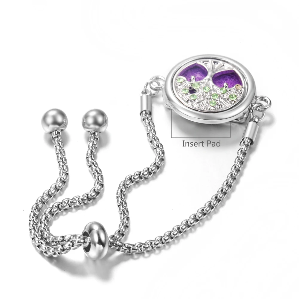 Tree of Life Zircon Insert Aromatherapy Pad Adjustable Bracelet Essential Oil Diffuser Titanium Steel Chain Women Bracelet Gift