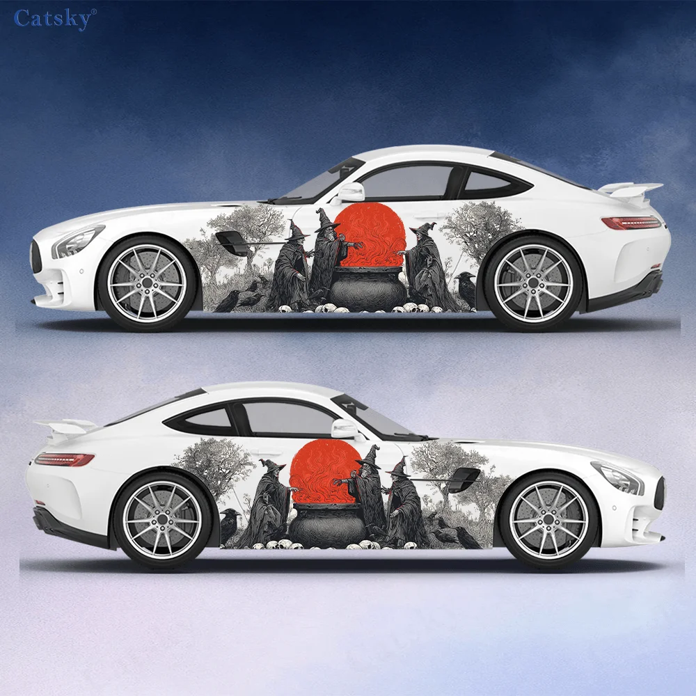 Three witch stickers between desolate trees and dry branches, suitable for cars and trucks, durable, fade-resistant, easy to ins