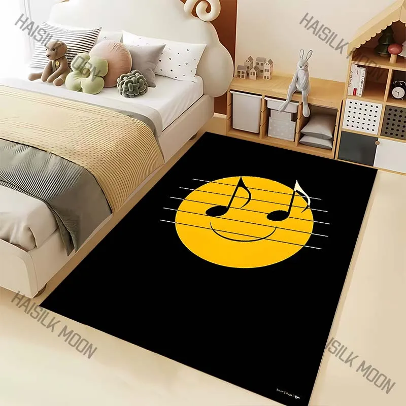 1PC Smiley notes on music staff Print Carpet for Living Room Bedroom Sofa Home Decor Rus Non-slip Floor Mat Luxury Gift