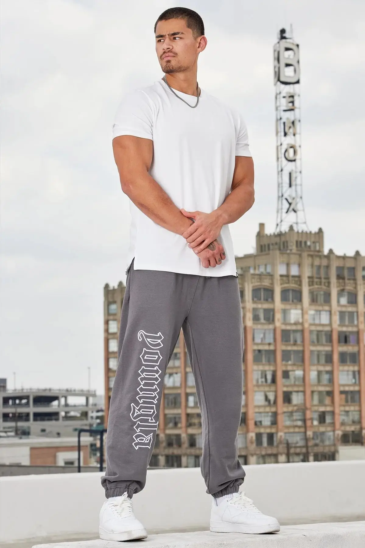 American men's sweatpants, high weight, terry, cotton, simple embroidery trousers, sports and fitness slacks, loose leggings