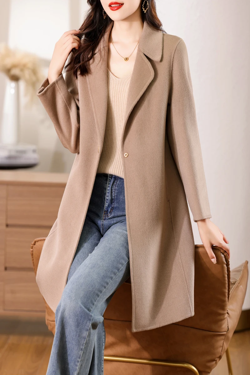 Autumn and Winter New 100% Pure Wool Double sided Intimate Medium to Long Fashionable Simple Coat [No Returns Supported]