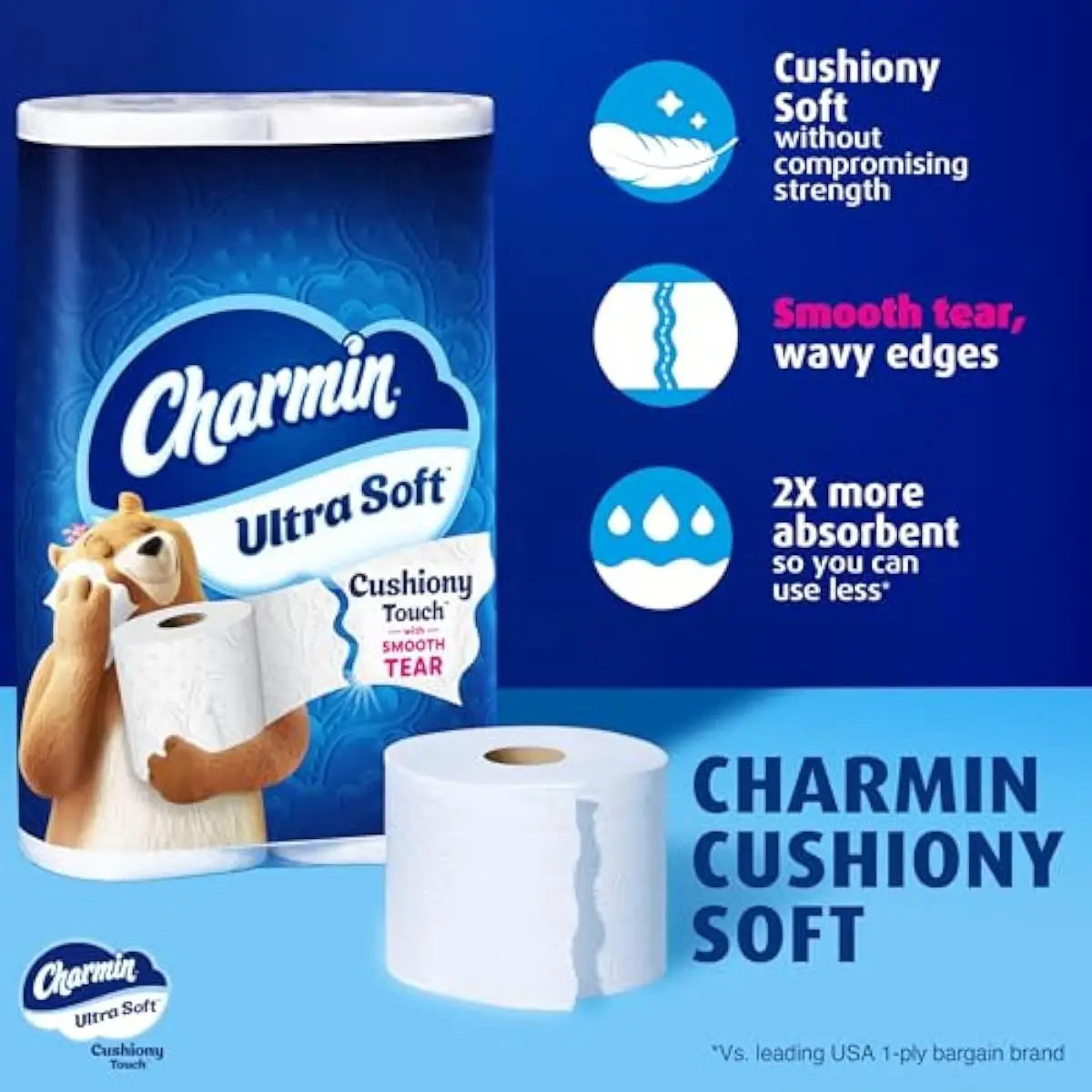 Ultra Soft Cushiony Touch Toilet Paper, 6 Family Mega XL Rolls = 42 Regular Rolls