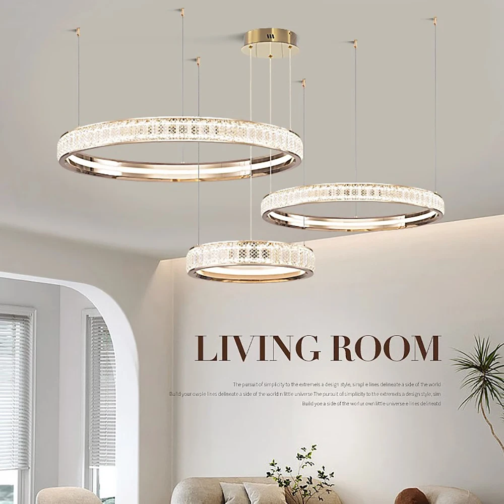 Modern Luxury Ring Crystal Chandelier Gold Italian Design Circle Hanging Lamp Led Home Decor Cristal Lustre for Villa Duplex