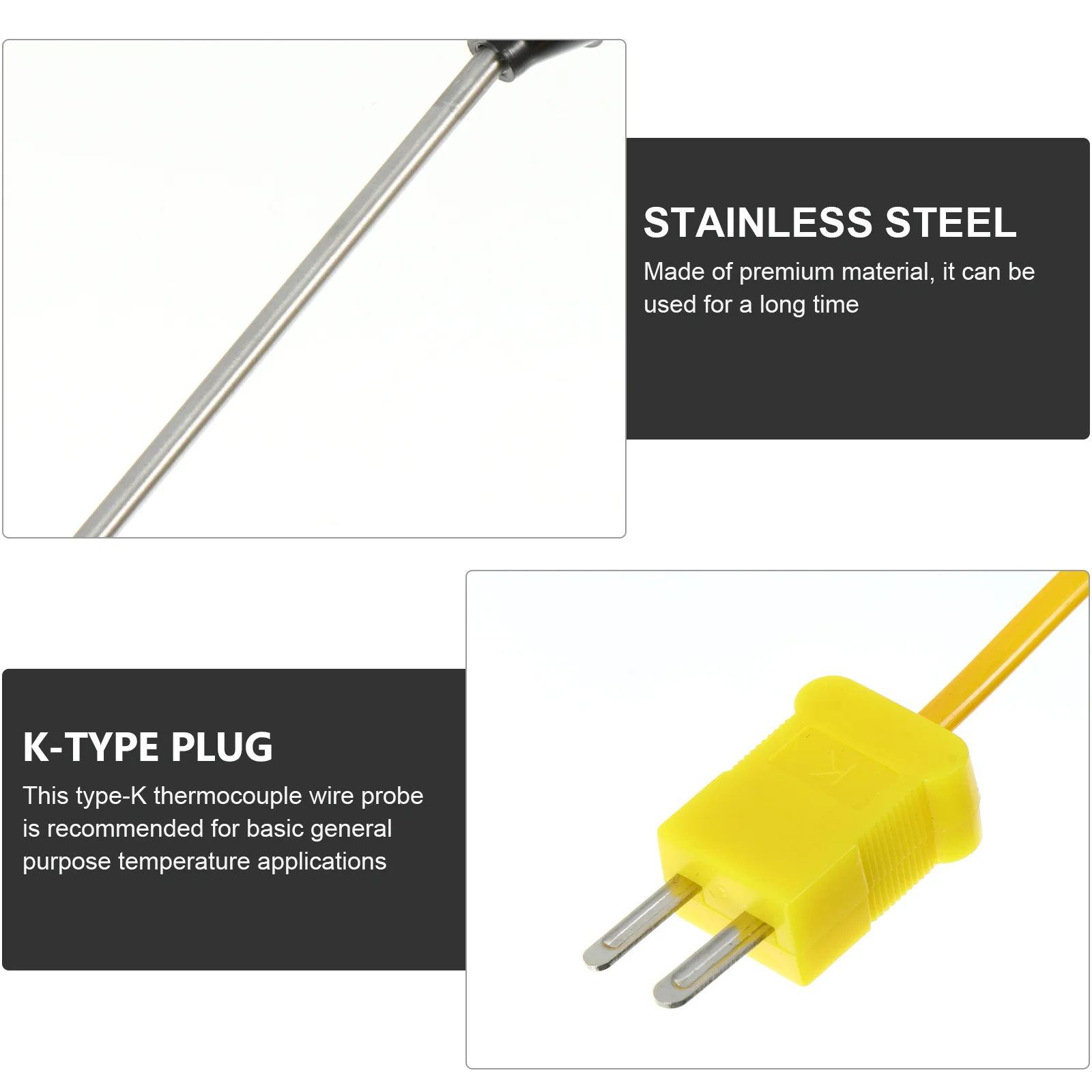 Stainless -Type Thermocouple Probe Digital Thermometer Sensor Bendable Without Cracking Male Plug Front End Opening