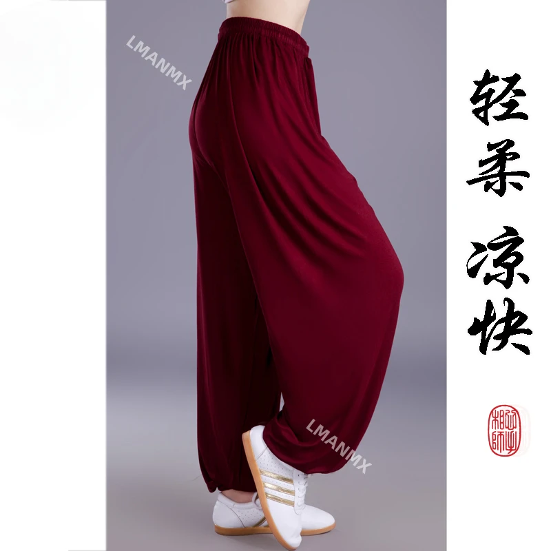 Taiji-pantalones de artes marciales para hombre y mujer, pantalones de Yoga modales, pantalones de Fitness, pantalones recortados para correr Fu