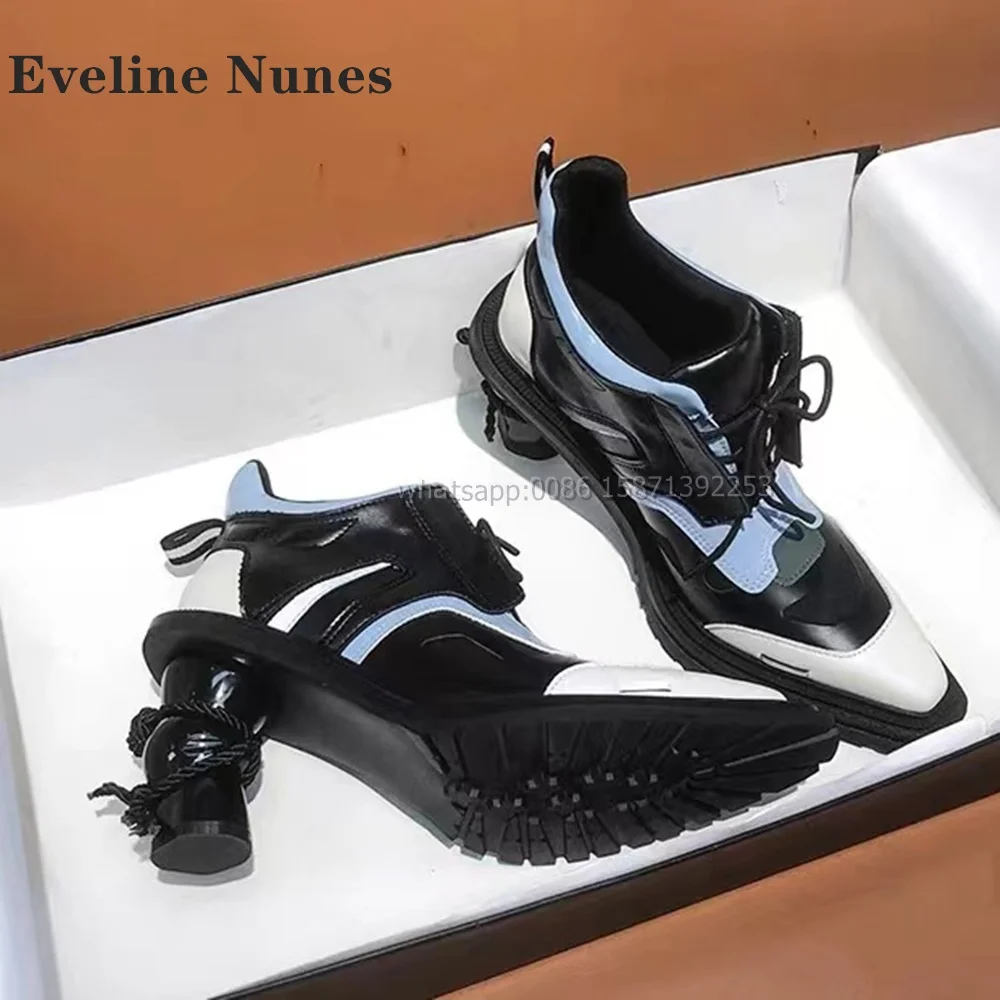 Mixed Colors Strange Style Pumps Pointed Toe Height Increasing Lace Up Patchwork Women Sneakers Casual Retro Shoes 2023 Newest