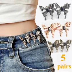 5pairs Butterfly Jeans Button Button Adjustable Waist Clip Metal Pins Clothing Accessories Sewing Brooch Tighten Waist Brooches