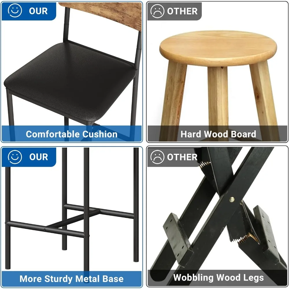 مجموعة مقاعد بار مكونة من 4 قطع، مقاعد بارتفاع منجدة مع مسند ظهر ومسند للقدمين، سهلة التجميع، مقاعد بار #6