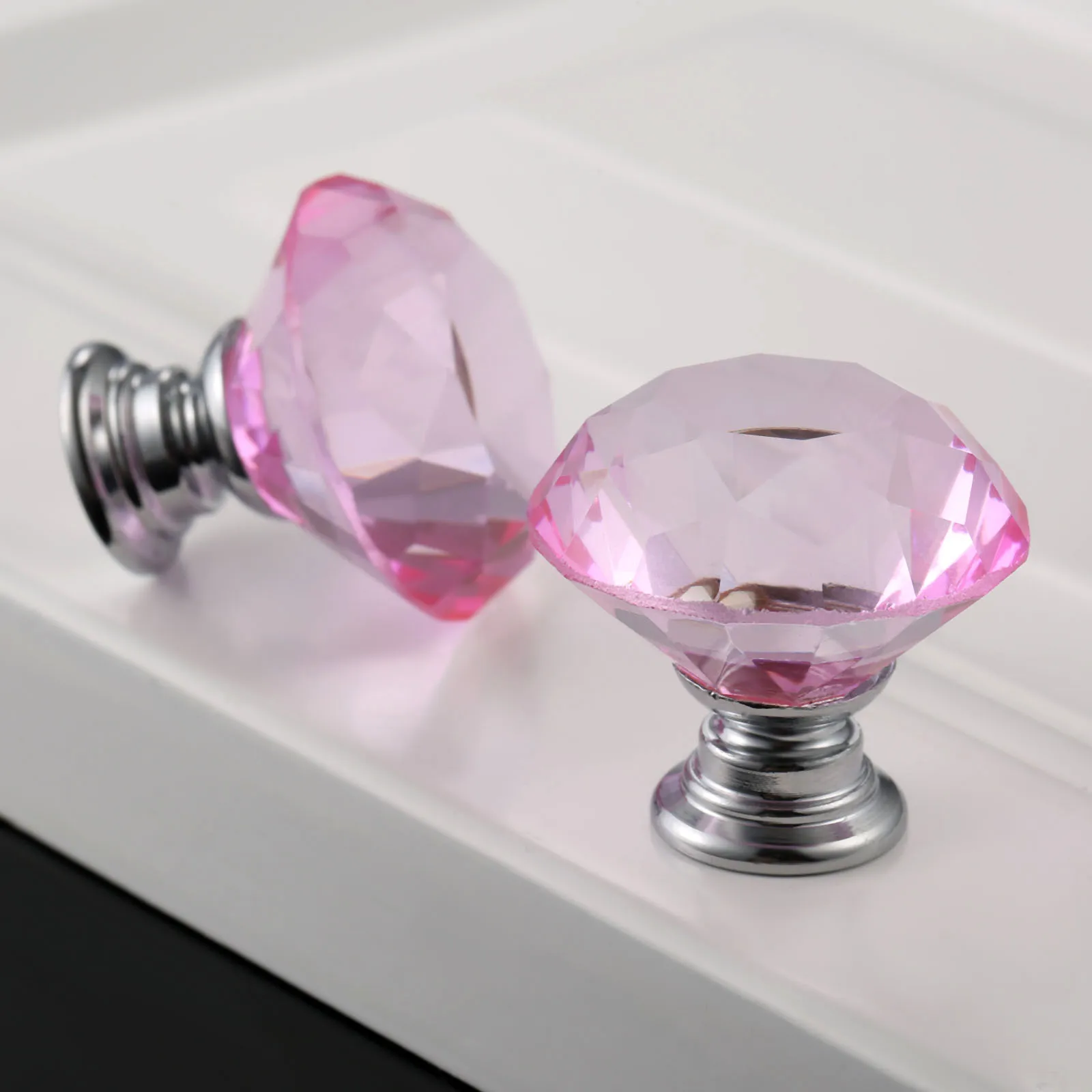 2pcs Crystal Diamond Handle Glass Knobs Door Cabinet Pull 30mm Furniture Decor Purple Blue Yellow Pink Green 22/25/30mm Screws