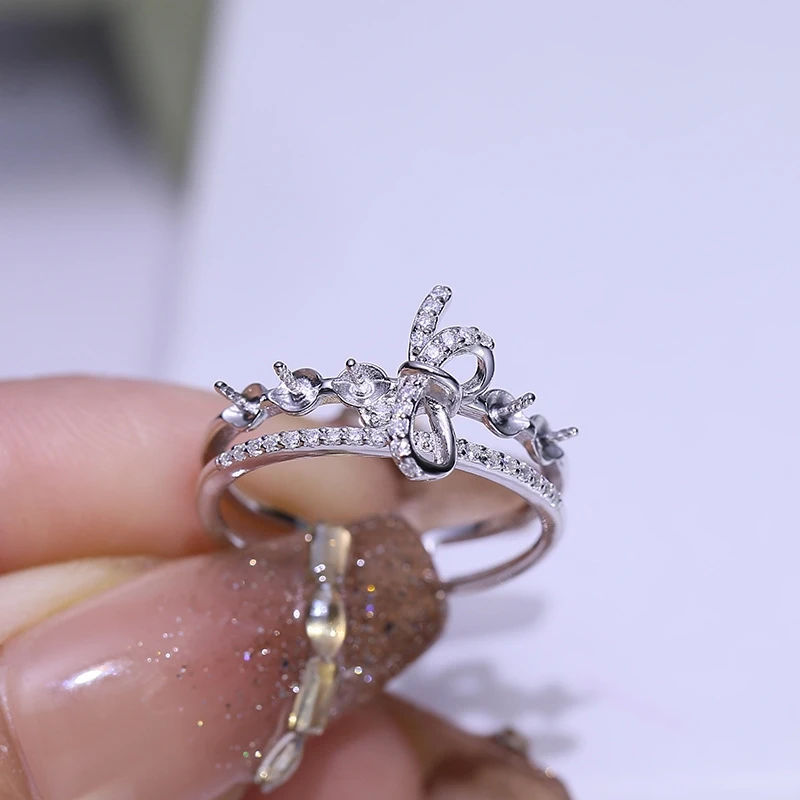 S925 Sterling Silver Adjustable Finger Ring Mountings Base Setting Findings Jewelry Mount Accessories for 3-4mm Pearls 3pcs/lot
