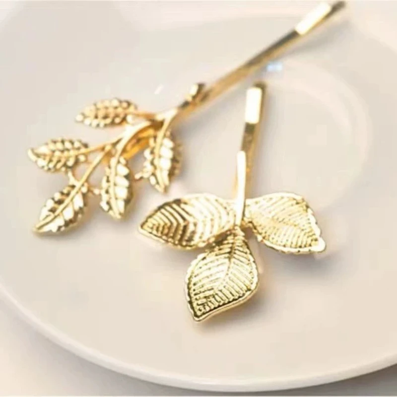 Nowe, świeże, europejski i amerykański styl trójwymiarowy złote liście Retro mały klips do włosów boczne klipy kobiece akcesoria ślubne