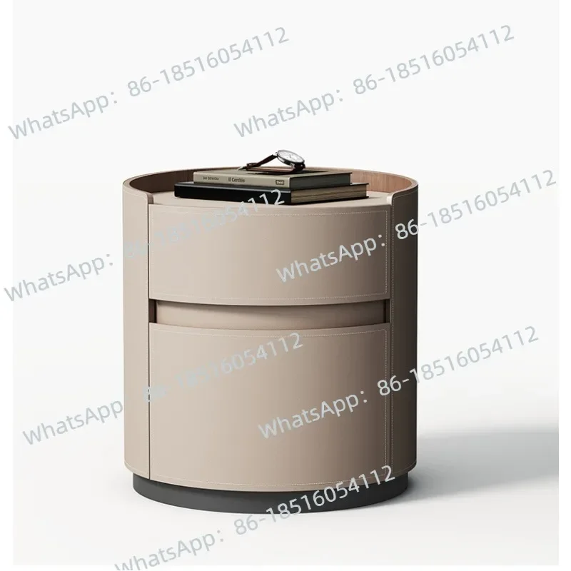Minimalist Bedside Table Round Home Bedroom Modern Minimalist Light Luxury Saddle Leather Bedside Table Side Table