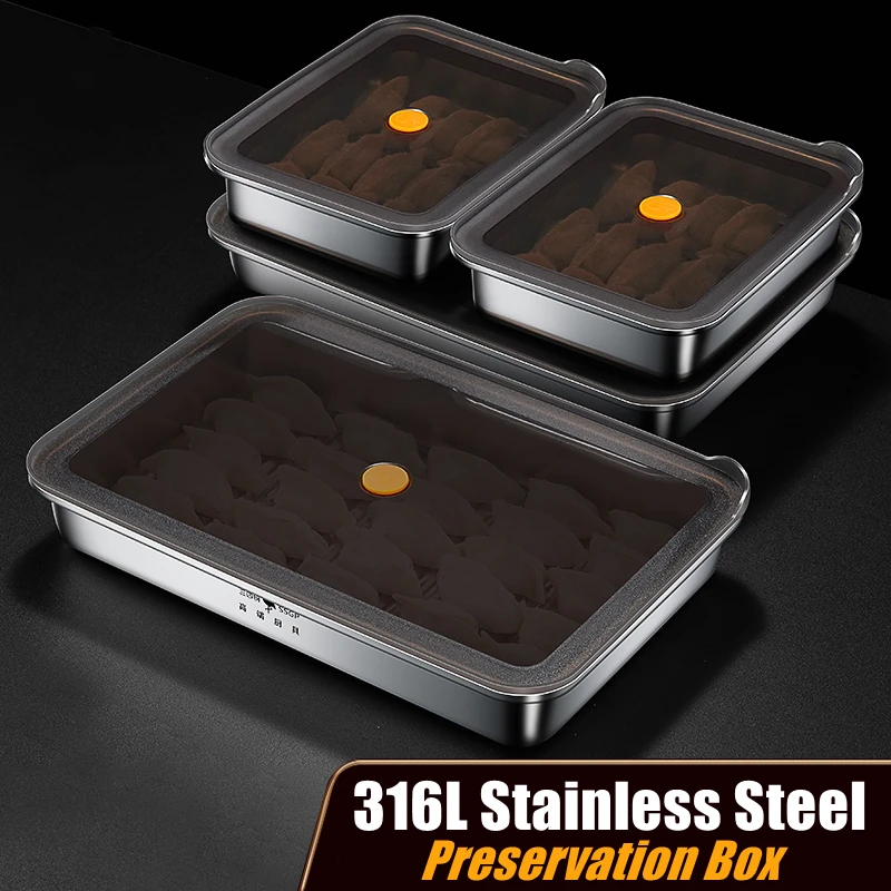 99.9% Anti-bacterial Slight Vaccum Preservation Box LFGB Certificate 316L Stainless Steel Crisper 0.5mm Thickness Baking Tray