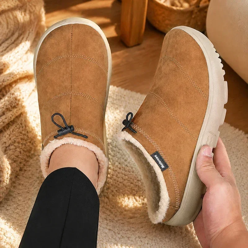 Winter Snow Boots Slippers Men Indoor Outdoor Anti Slip Sole Slip on Soft Warm Black Comfort Home Casual Shoes Easy Clean Design