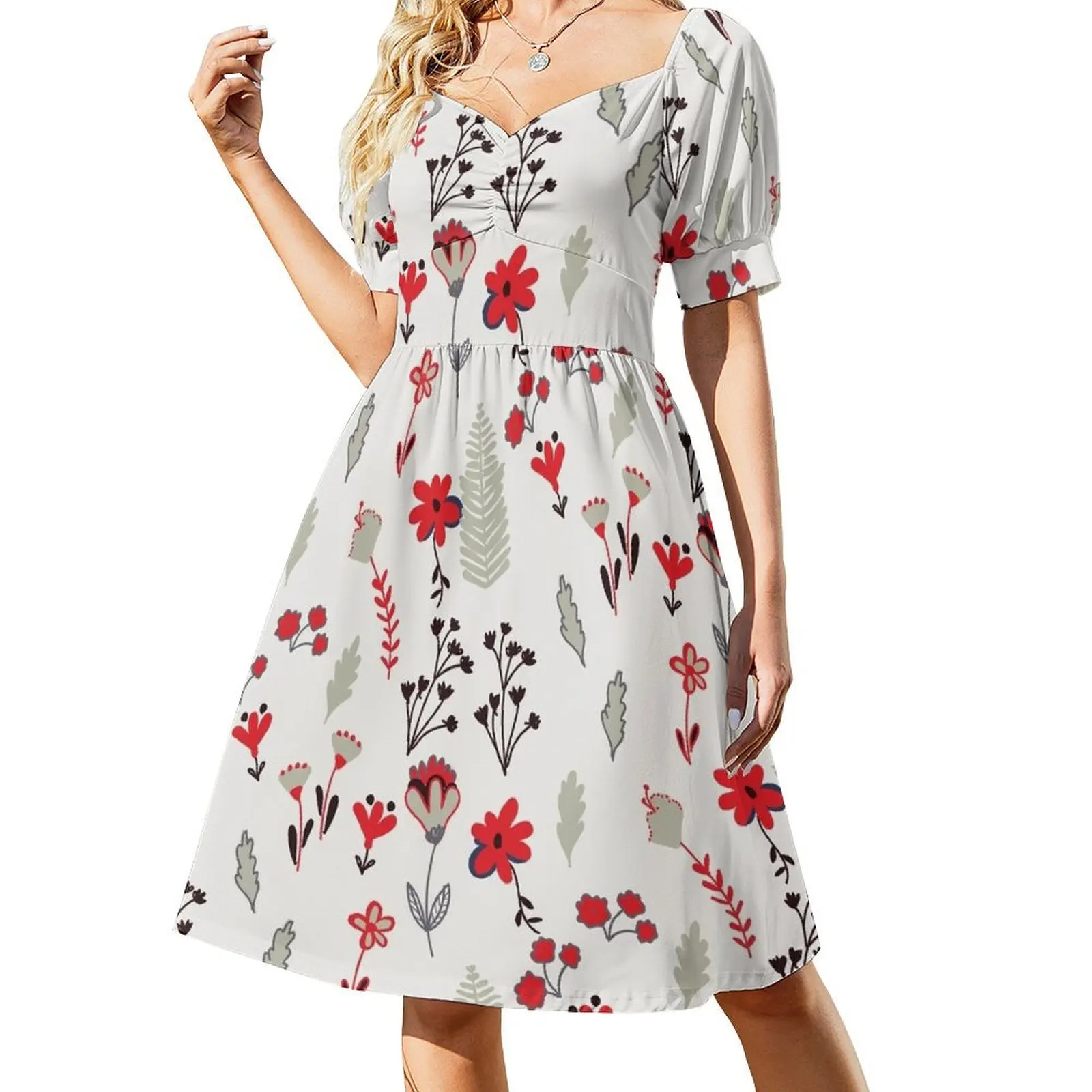 

Red Vintage Floral Pattern Dress summer dress korean women dresses women summer 2024