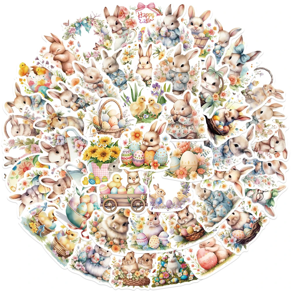 10/30/50pcs Cute Easter Egg Rabbit Sticker Aesthetic Graffiti Decals DIY Journal Suitcase Notebook Reward Kawaii Cartoon Sticker