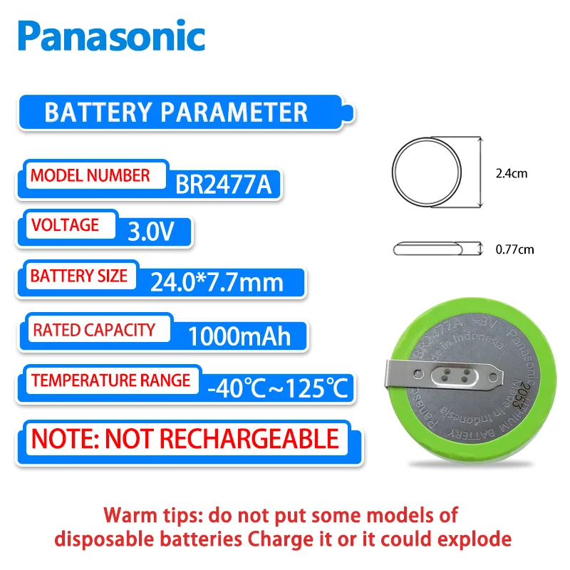 Panasonic BR2477A battery 3V high-temperature resistant industrial control motherboard electronic medical equipment CR2477W