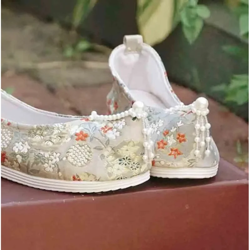 Hanfu Shoes Women Chinese Traditional Ancient Inside Heighten Flat Shoes Embroidery Green Shoes Wedding Hanfu Shoes For Women BS