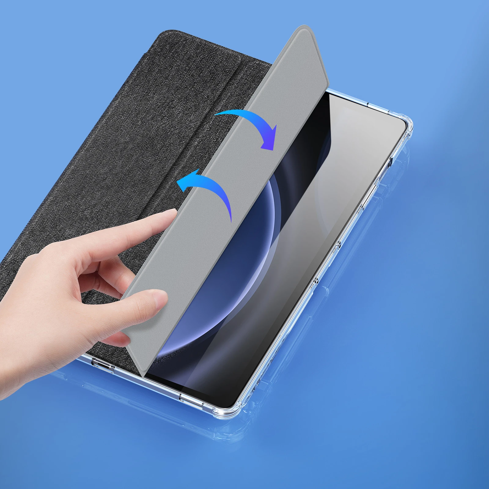 DUX DUCIS Senior PU-Leder transparente Rückseite für Samsung Tab S10 plus stoßfester Stiftschlitz Trifold-Ständer schützen Abdeckung