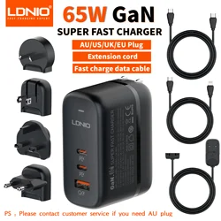 LDNIO 65W GaN USB Type C Multi Travel Power Adapter QC PD PPS SCP 45W Fast Wall Charging For iPhone 15 Galaxy iPad MacBook Air