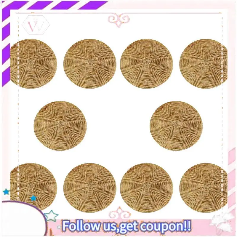 

Y74A-10X Handwoven Rattan Placemats,Round Wicker Table Mats, Natural Woven Placemats For Dinner Table,Heat Resistant Mats