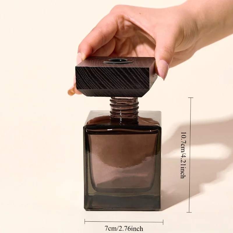 Brown Square Glass Bottle Empty with Lid for Reed Sticks and Aroma Oil, 200ML/6.7floz